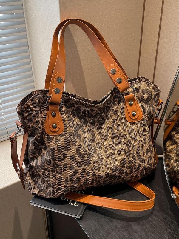 Fashion Leopard Print Tote Bag, Versatile Shoulder Bag, New Style Commuting Large Capacity Simple Casual Handbag, Suitable for Dating, Shopping, Going Out, Commuting, Class, Giving Gifts