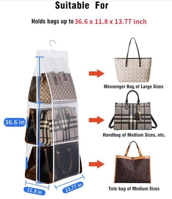 Handbag Hanging Organizer, 6 Pocket Hanging Purse Organizer Handbag Storage Hanger Oxford Cloth Closet Organizer for Family Closet Bedroom, Foldable and Universal Fit