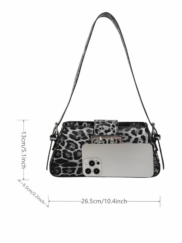 Simple Fashion Leopard Texture Shoulder Bag for Summer, Casual Versatile Pu Leather Zipper Shoulder Bag for Women for Commuting, Shopping and Daily Use, Fall Outfits, Fall Freshness