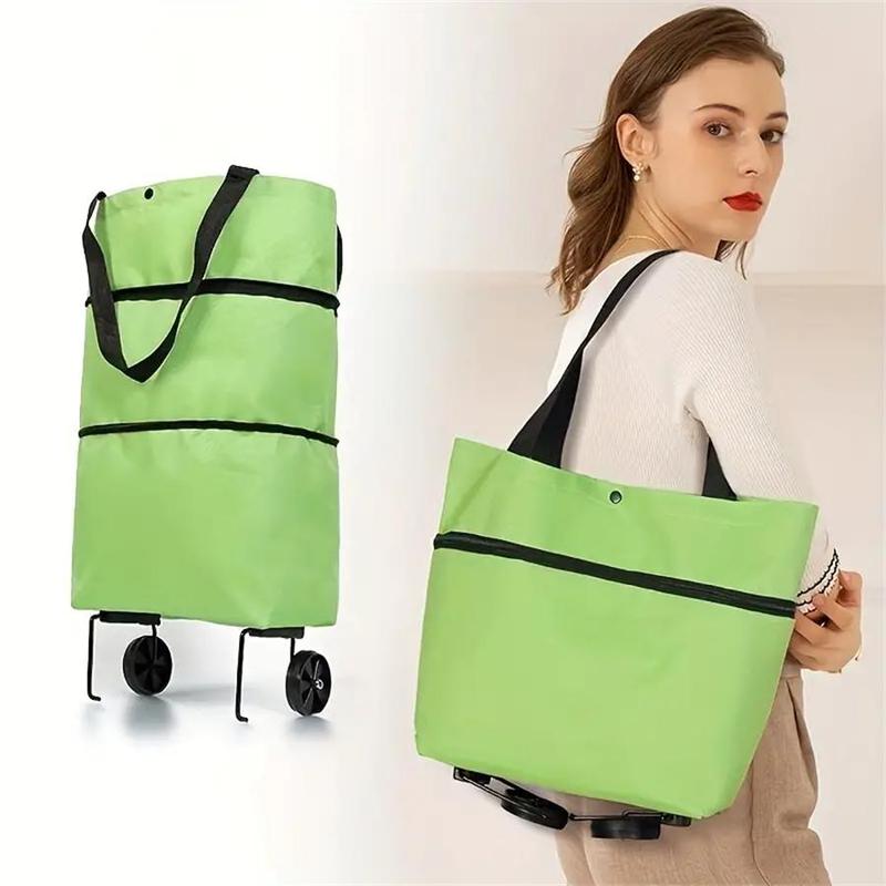 2 in 1 Foldable Shopping Bag with Wheel, Portable Storage Bag with Handle, Multifunctional Storage Bag for Home Outdoor Picnic Travel