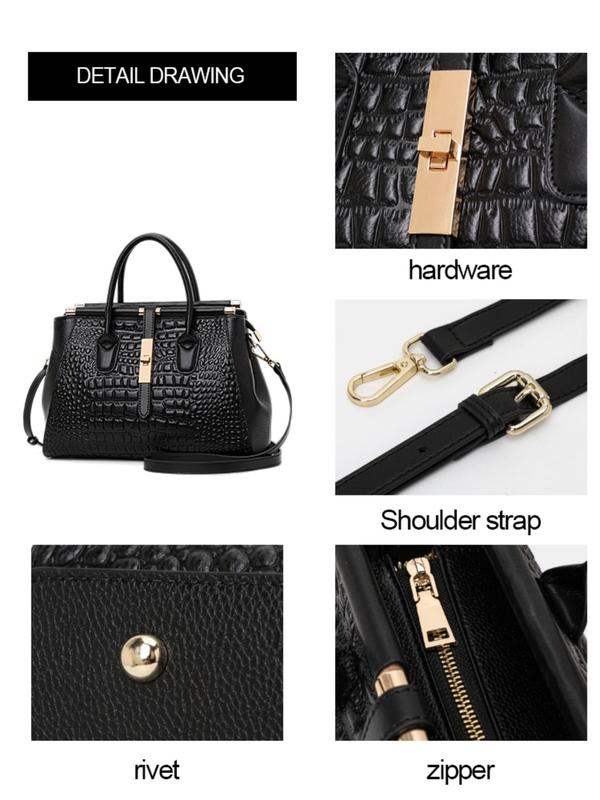 Women's Fashionable Crocodile Embossed Handbag, Large Capacity Crossbody Bag for Daily Used, Casual Trendy Versatile High-quality Daily Commuting Bag