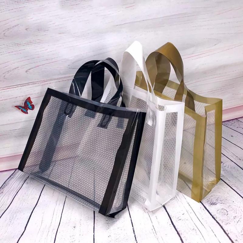 Transparent Tote Bag with Handle, 50pcs Reusable Shopping Bag, Gift Bag with Handle, Party Favor Bag for Birthday Wedding Party