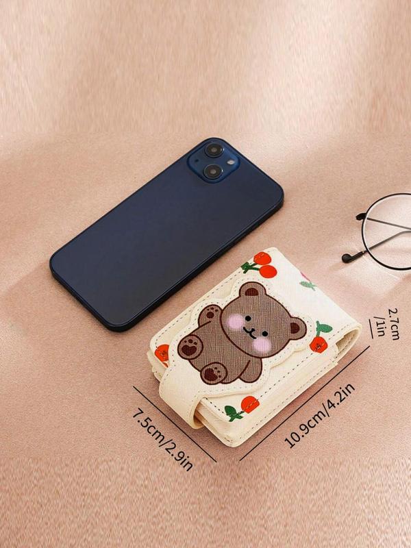 Cute Cartoon Bear & Cherry Pattern Makeup Bag with Mirror, Portable Travel Makeup Bag, Cosmetic Storage Bag, Makeup Organizer Pouch for Women & Girls