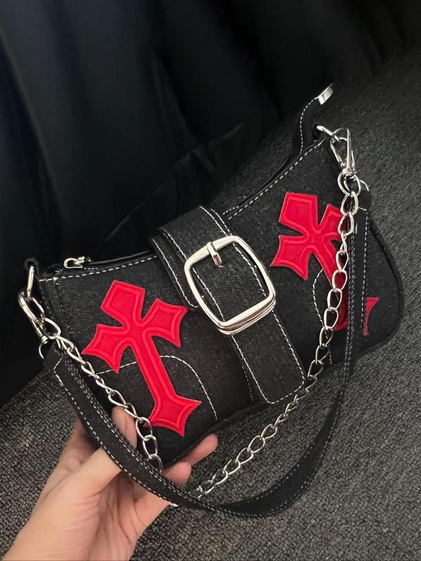 Women's Y2k Style Star Design Chain Strap Shoulder Bag, Fashionable Chain Decorated Crossbody Bag for Daily Used, Casual Trendy Versatile Daily Commuting Bag