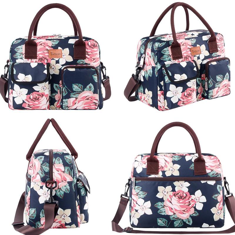 Floral Pattern Bento Bag, 1 Count Reusable Lunch Bag with Shoulder Strap, Insulated Lunch Bag for Outdoor Picnic