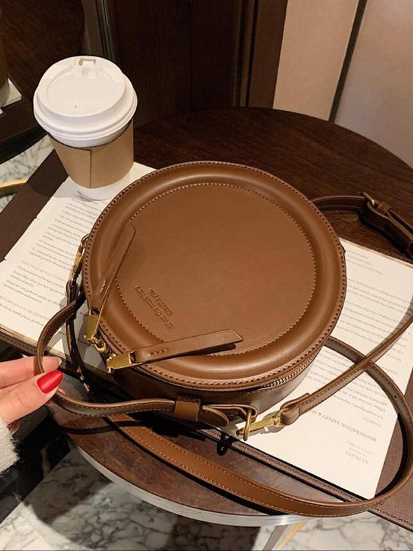 Women's Fashionable Round Shaped Handbag, Vintage Zipper Shoulder Bag for Daily Used, Casual Trendy Versatile High-quality Daily Commuting Bag