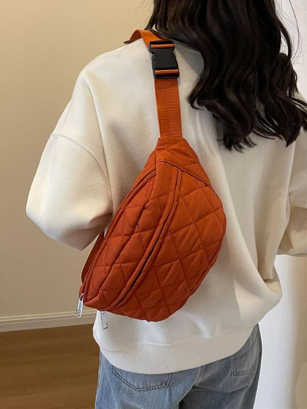 Women's Solid Color Quilted Fanny Pack, Fashionable Casual Versatile Zipper Chest Bag for Daily Used, Trendy All-match Sling Bag