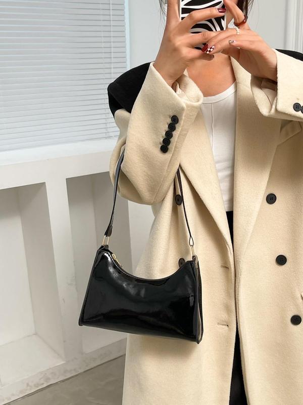 Women's Elegant PU Plain Leather Shoulder Clutch Bag,  Trendy Minimalist Baguette Bag, Chic All-match Shoulder Bag for Daily Use