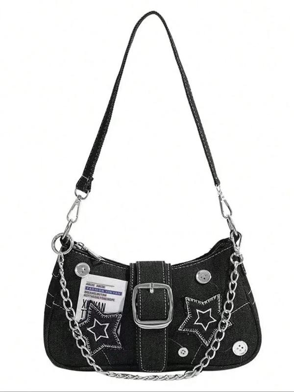 Women's Y2k Style Star Design Chain Strap Shoulder Bag, Fashionable Chain Decorated Crossbody Bag for Daily Used, Casual Trendy Versatile Daily Commuting Bag