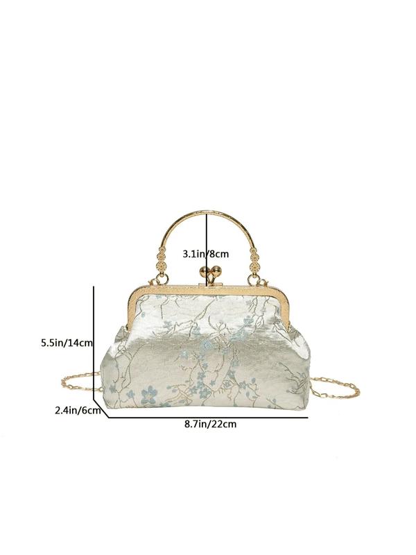 Women's Fashion Embroidered Flower Design Chain Strap Handbag, Elegant Buckle Decorated Satchel, Casual Trendy Versatile High-quality Daily Commuting Bag, Girl Fashionable Shopping Bag