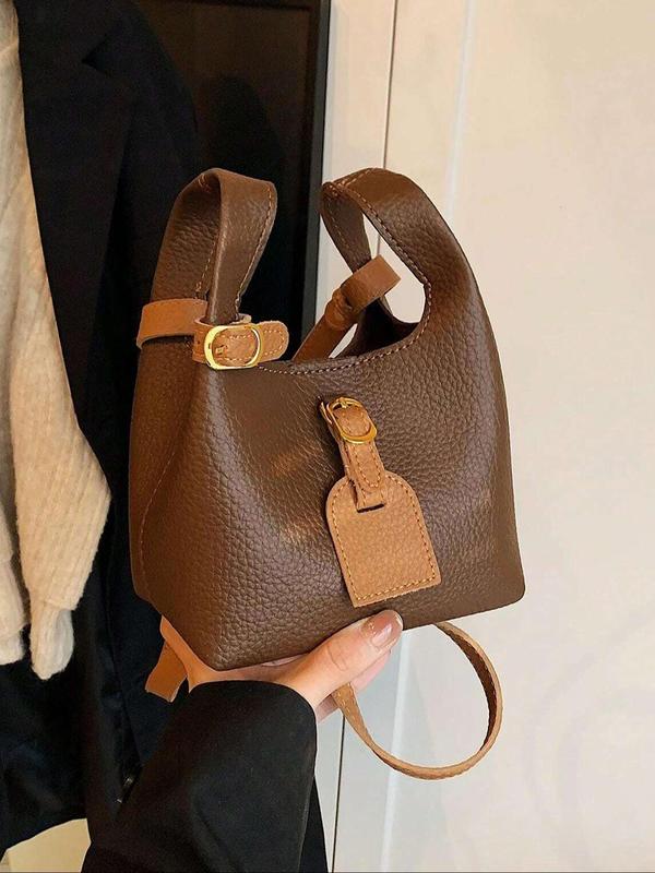 Women's Elegant Bucket Bag, Fashionable Solid Color Handbag, Versatile Crossbody Bag for Daily Use, Office Worker Commuting, Elegant Ladies Bag