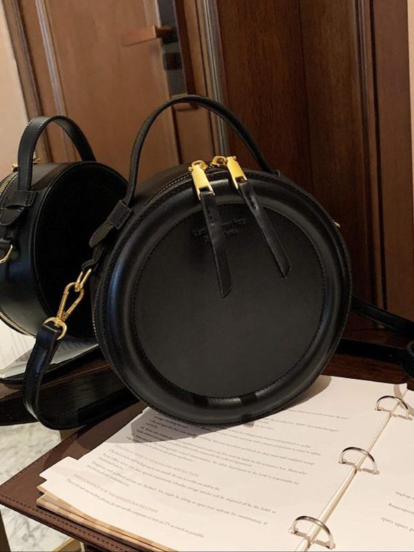 Women's Fashionable Round Shaped Handbag, Vintage Zipper Shoulder Bag for Daily Used, Casual Trendy Versatile High-quality Daily Commuting Bag