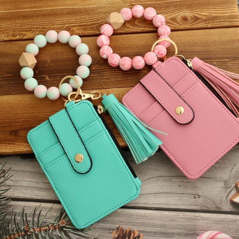 24 Ornament Document Package Folded Card Holder Silica Gel Bracelet Bracelet Keychain Leather Wallet