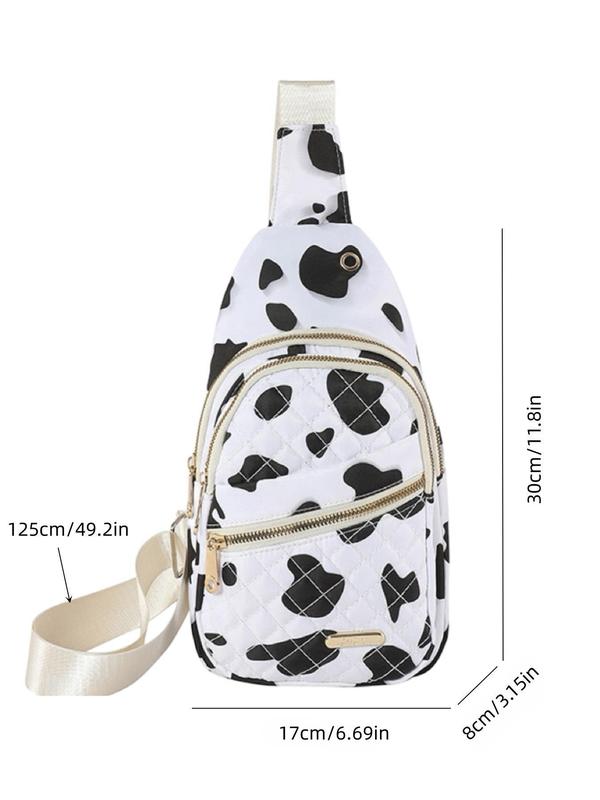 Women's Cow Print Zipper Fanny Pack, Fashionable Multi-pocket Chest Bag for Daily Used, Casual Trendy Versatile High-quality Daily Commuting Bag