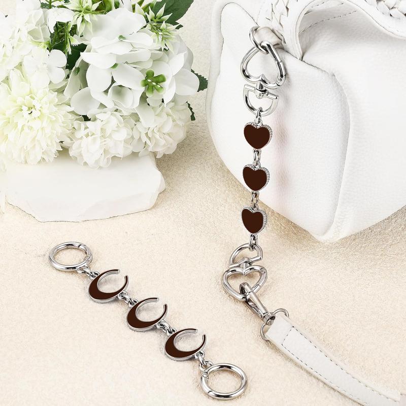 2 count Purse Extender Chain  Bag Extender Chain Heart Moon Purse Strap Extender Brown Purse Strap Replacement Crossbody Purse Accessories for Women Bag Charms for Handbags Tote Bags Purse Making