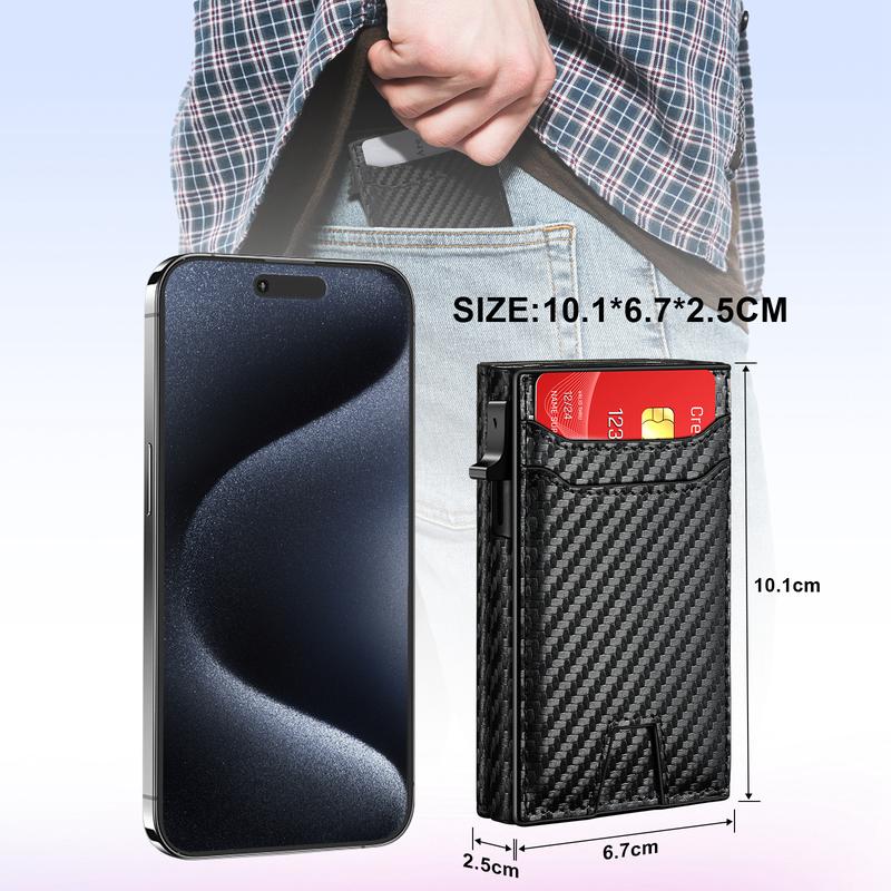 Furid Airtag Wallet For Men: Trifold Carbon Fiber Wallet With Airtag Holder- RFID Blocking, 2024 Summer Business Card Slots Pop Up Card Holder, Casual Summer New Trendy Purse Back To School Gift