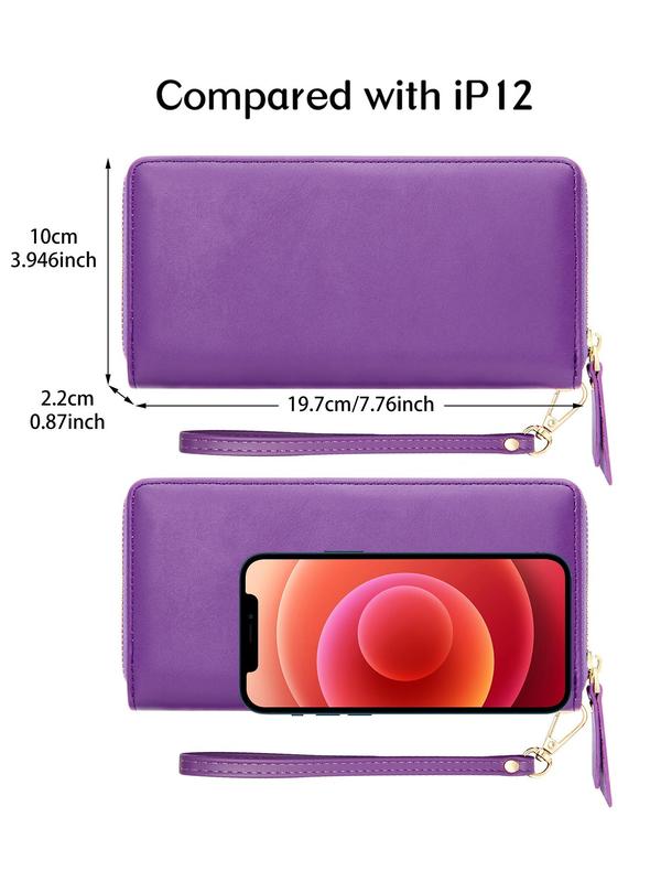 Women's Solid Color Long Wallet, Casual Multi Card Slot Zipper Clutch Purse, Casual Trendy Versatile High-quality Daily Wristlet