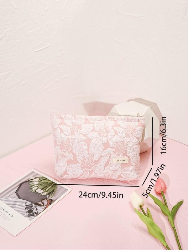 Fashionable Casual Floral Embossed Makeup Bag, Simple Design Large Capacity Cosmetic Storage Bag for Women for Travel & Daily Used