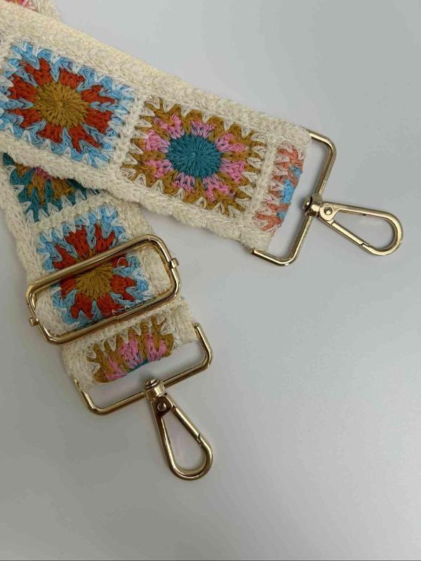 Boho Style Ethnic Pattern Embroidered Bag Strap, Adjustable Bag Strap with Hook Attachment, Fashionable Bag Accessory for Women & Men