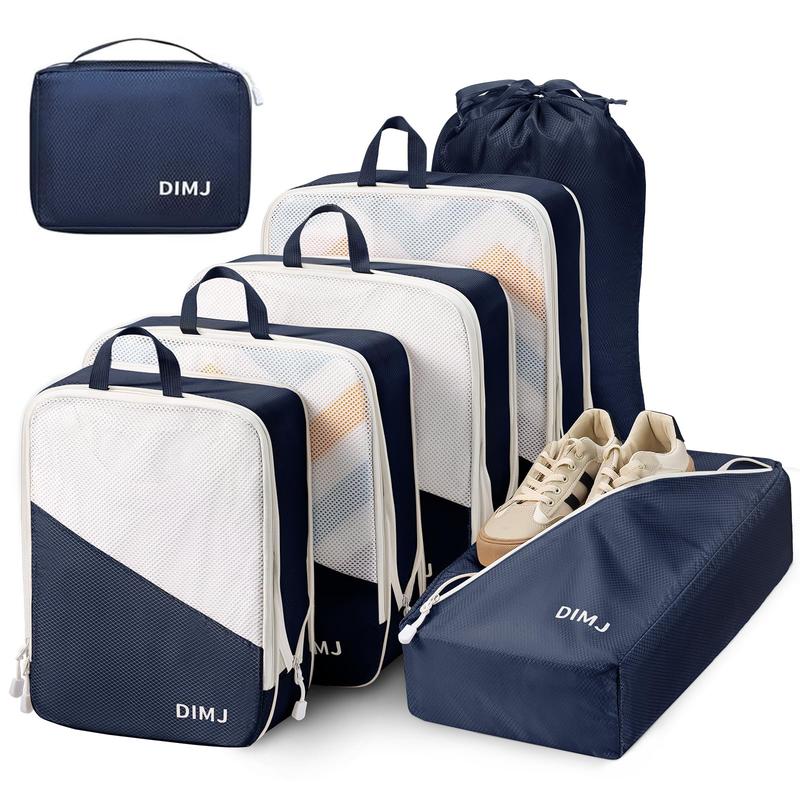 DIMJ 7 Sets Compression Packing Cubes for Travel Packing Cubes Lightweight Packing Cubes for Suitcase Travel Cubes for Packing Compression With Shoes Bag Laundry Bag Underwear Bag hanging toiletrybag travel organizer Travel Luggage