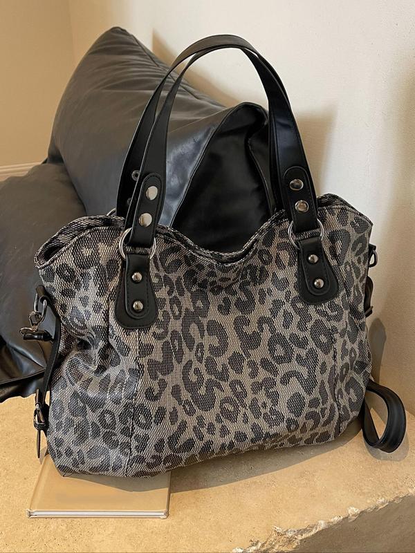 Fashion Leopard Print Tote Bag, Versatile Shoulder Bag, New Style Commuting Large Capacity Simple Casual Handbag, Suitable for Dating, Shopping, Going Out, Commuting, Class, Giving Gifts