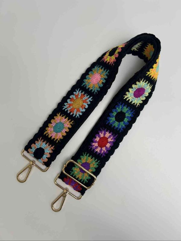 Boho Style Ethnic Pattern Embroidered Bag Strap, Adjustable Bag Strap with Hook Attachment, Fashionable Bag Accessory for Women & Men