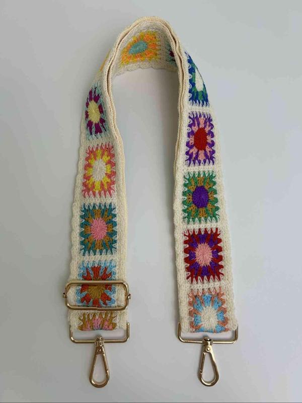 Boho Style Ethnic Pattern Embroidered Bag Strap, Adjustable Bag Strap with Hook Attachment, Fashionable Bag Accessory for Women & Men