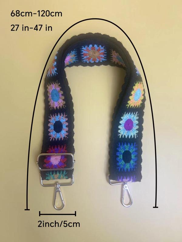 Boho Style Ethnic Pattern Embroidered Bag Strap, Adjustable Bag Strap with Hook Attachment, Fashionable Bag Accessory for Women & Men