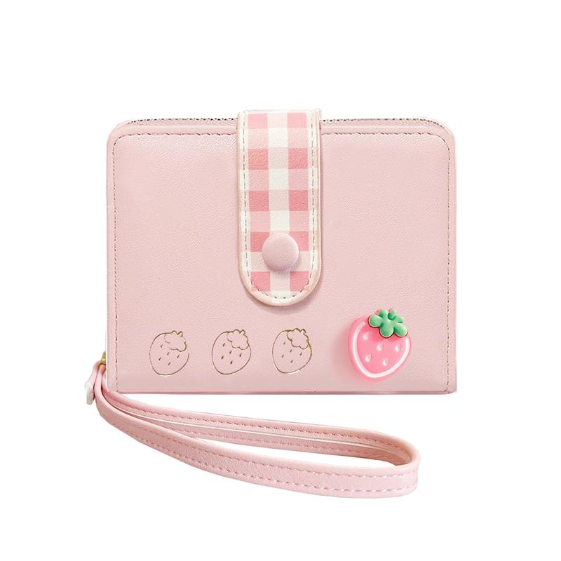 Strawberry Wallet Card Holder Small Cute Preppy Wallet with Zipper Coin Purse Christmas Gift for Women Girls