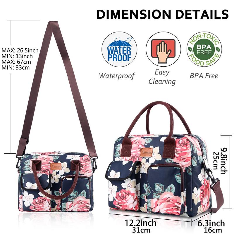 Floral Pattern Bento Bag, 1 Count Reusable Lunch Bag with Shoulder Strap, Insulated Lunch Bag for Outdoor Picnic