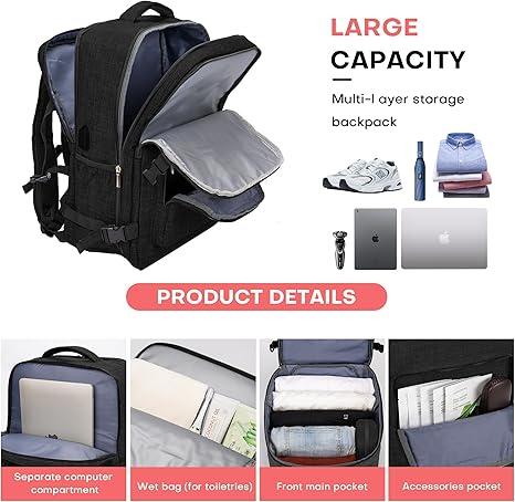 BAGLHER Travel Backpack For Traveling, Carry On Professional Business Laptop Backpack with USB Charging Port & Shoe Pouch.Flight Approved Waterproof Sports Luggage Hiking Backpack for Airplanes go bag purple multi-function