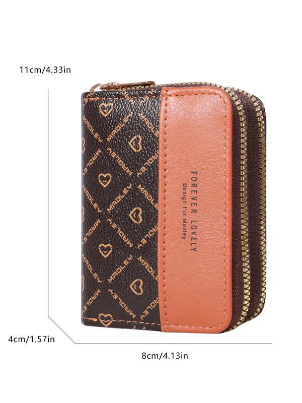 Women's Business Style Colorblock Letter Pattern Zipper Short Wallet, Casual Trendy Versatile Card Holder, Fashionable Wallet for Daily Use