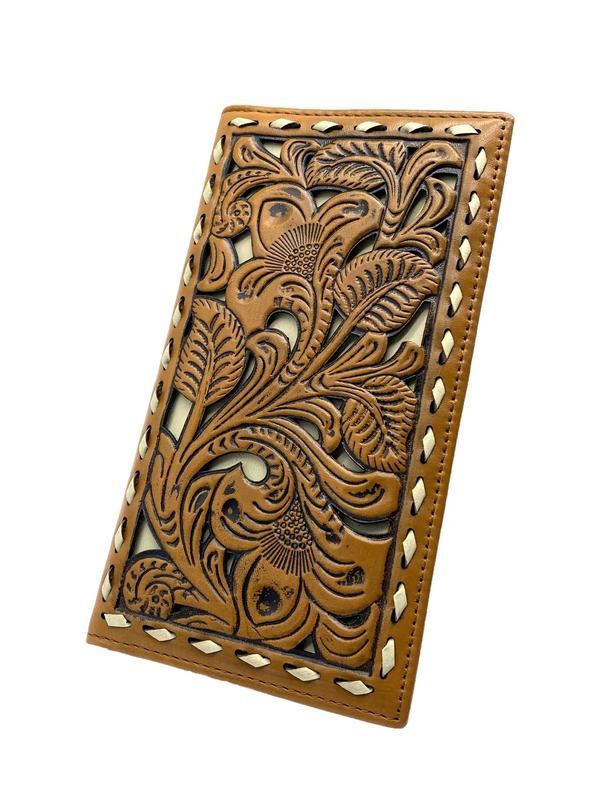 Genuine Leather Vintage Hollow Out Design Long Wallet, Color Block Plants Embossed Long Wallet, Multi Card Slots Bifold Wallet for Women