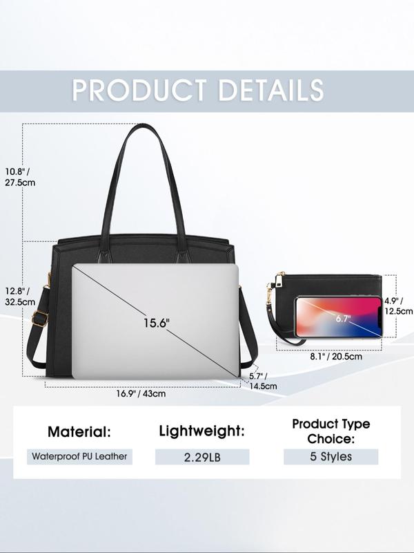 Elegant Solid Color Laptop Bag & Wallet Set (2pcs), Large Capacity Pu Leather Shoulder Bag Set, Casual Trendy Versatile High-quality Daily Commuting Bag Set for Women & Men