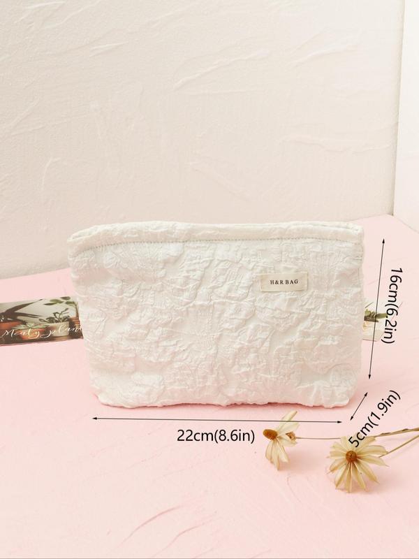 Fashionable Casual Floral Embossed Makeup Bag, Simple Design Large Capacity Cosmetic Storage Bag for Women for Travel & Daily Used