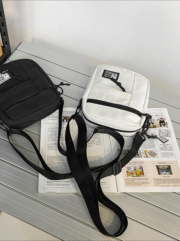 2024 Summer Men's Casual Simple Solid Everyday Shoulder Bag for School, Letter Label Zipper Crossbody Bag, Designer Crossbody Bags, Square Crossbody Bag for Daily Outdoor, for Street