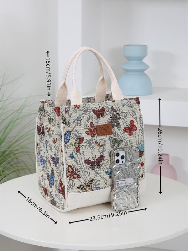 Floral Pattern Lunch Bag, Large Capacity Insulated Bag with Handle, Zipper Lunch Box Storage Bag for Work, School, Travel, Picnic