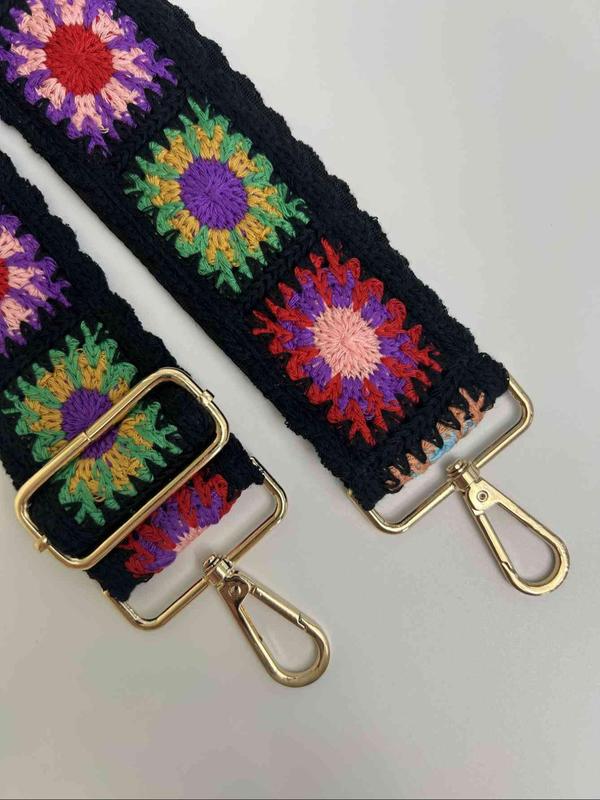 Boho Style Ethnic Pattern Embroidered Bag Strap, Adjustable Bag Strap with Hook Attachment, Fashionable Bag Accessory for Women & Men