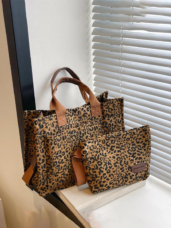 Fashion Leopard Pattern Tote Bag & Zipper Wallet, Casual Versatile Shoulder Bag & Handbag, Trendy All-match Bag Set for Women