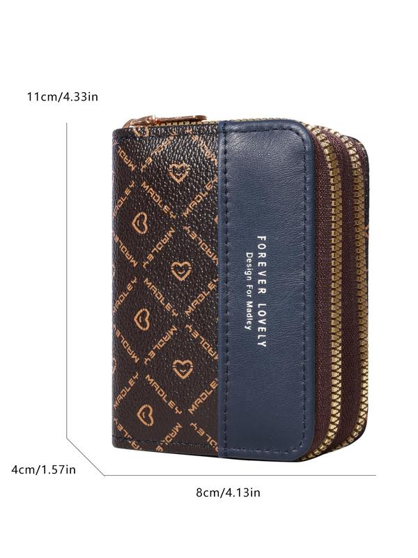 Women's Business Style Colorblock Letter Pattern Zipper Short Wallet, Casual Trendy Versatile Card Holder, Fashionable Wallet for Daily Use