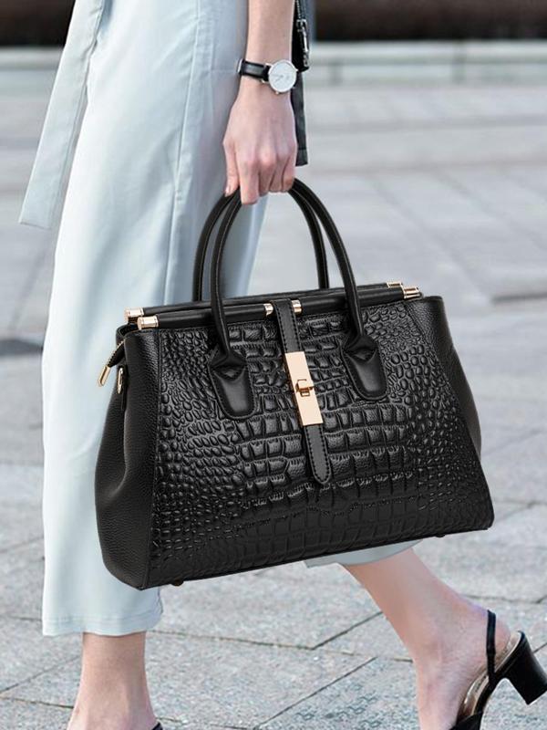 Women's Fashionable Crocodile Embossed Handbag, Large Capacity Crossbody Bag for Daily Used, Casual Trendy Versatile High-quality Daily Commuting Bag