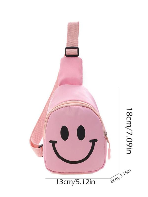 Women's  Casual Plain Nylon Zipper Fanny Pack, Smile Face Pattern Chest Bag for Daily Use, Spring Trendy Sling Bum Bag for Girl Sports Outdoor