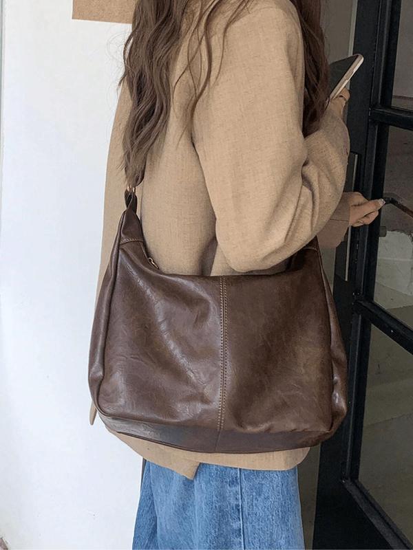 Women's Solid Color Shoulder Bag, Fashionable Large Capacity Crossbody Bag for Daily Used, Casual Trendy Versatile High-quality Daily Commuting Bag