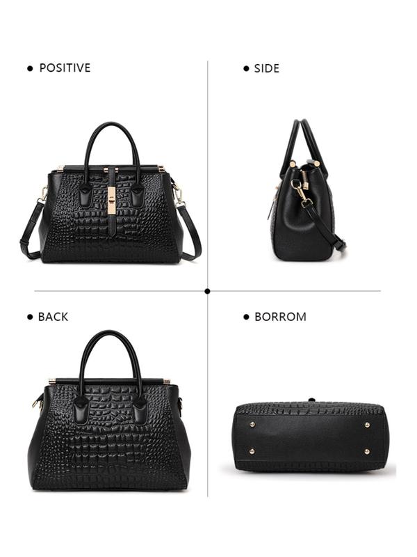 Women's Fashionable Crocodile Embossed Handbag, Large Capacity Crossbody Bag for Daily Used, Casual Trendy Versatile High-quality Daily Commuting Bag