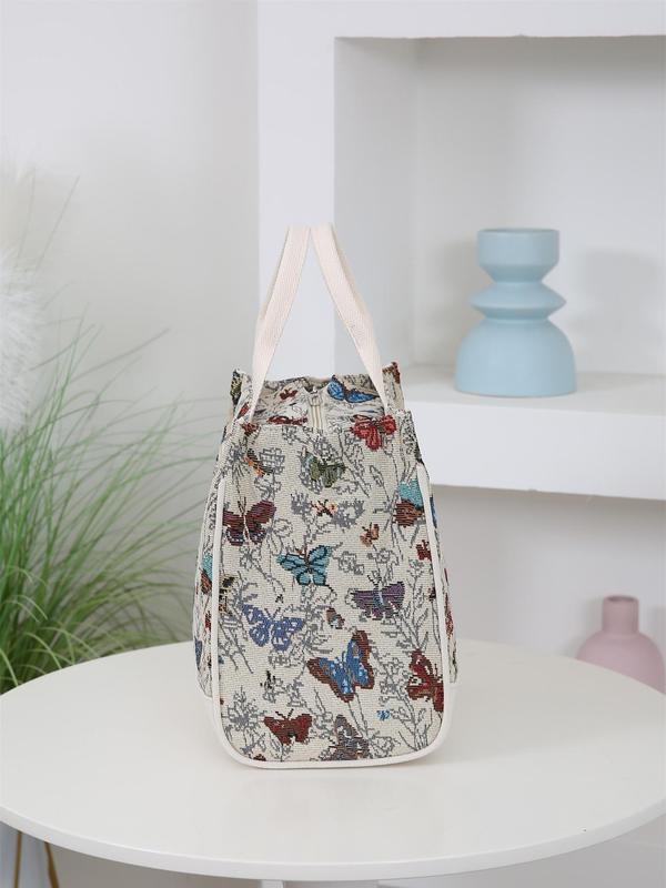 Floral Pattern Lunch Bag, Large Capacity Insulated Bag with Handle, Zipper Lunch Box Storage Bag for Work, School, Travel, Picnic