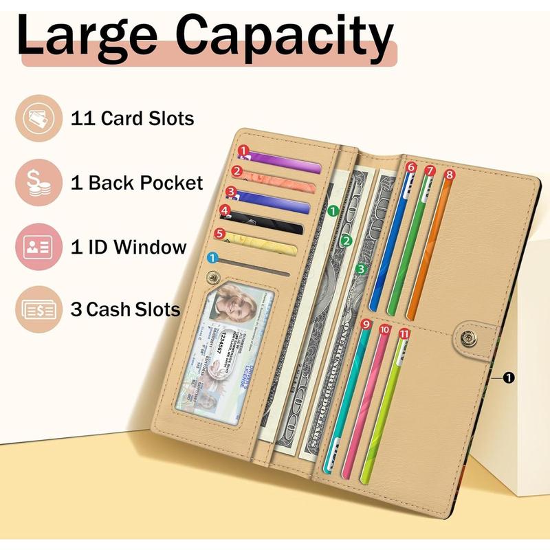 Womens Wallet, Black Bookshelf Slim Thin RFID Blocking Credit Card Wallets, Long Bifold Leather Card Holder Organizer, Cute Cash Clutch Billfold with Zipper Coin Pocket Ladies Girls Gift