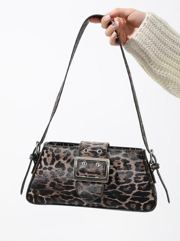 Simple Fashion Leopard Texture Shoulder Bag for Summer, Casual Versatile Pu Leather Zipper Shoulder Bag for Women for Commuting, Shopping and Daily Use, Fall Outfits, Fall Freshness