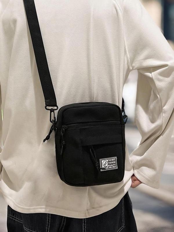 2024 Summer Men's Casual Simple Solid Everyday Shoulder Bag for School, Letter Label Zipper Crossbody Bag, Designer Crossbody Bags, Square Crossbody Bag for Daily Outdoor, for Street