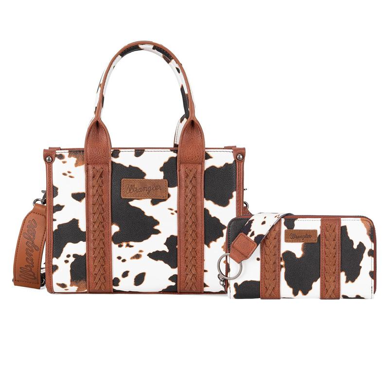 Wrangler Western Fashion Cow Print Tote bag and Wallet 2 PCS