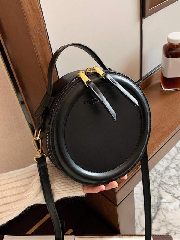 Women's Fashionable Round Shaped Handbag, Vintage Zipper Shoulder Bag for Daily Used, Casual Trendy Versatile High-quality Daily Commuting Bag